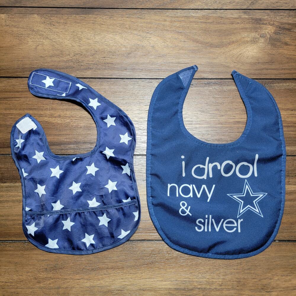 2 Piece Dallas Cowboys Infant Bibs  "Drool Navy & Silver"